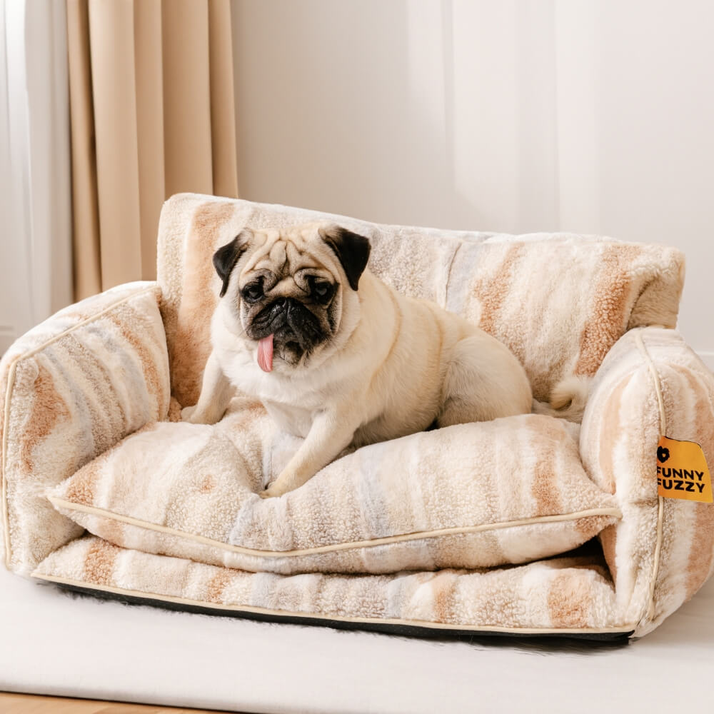 Gestreepte Pluche Hondenbed Tweelaags Kunstlam Warm Afneembaar Beige Roze Zwart M L XL 2XL Huisdier Comfort