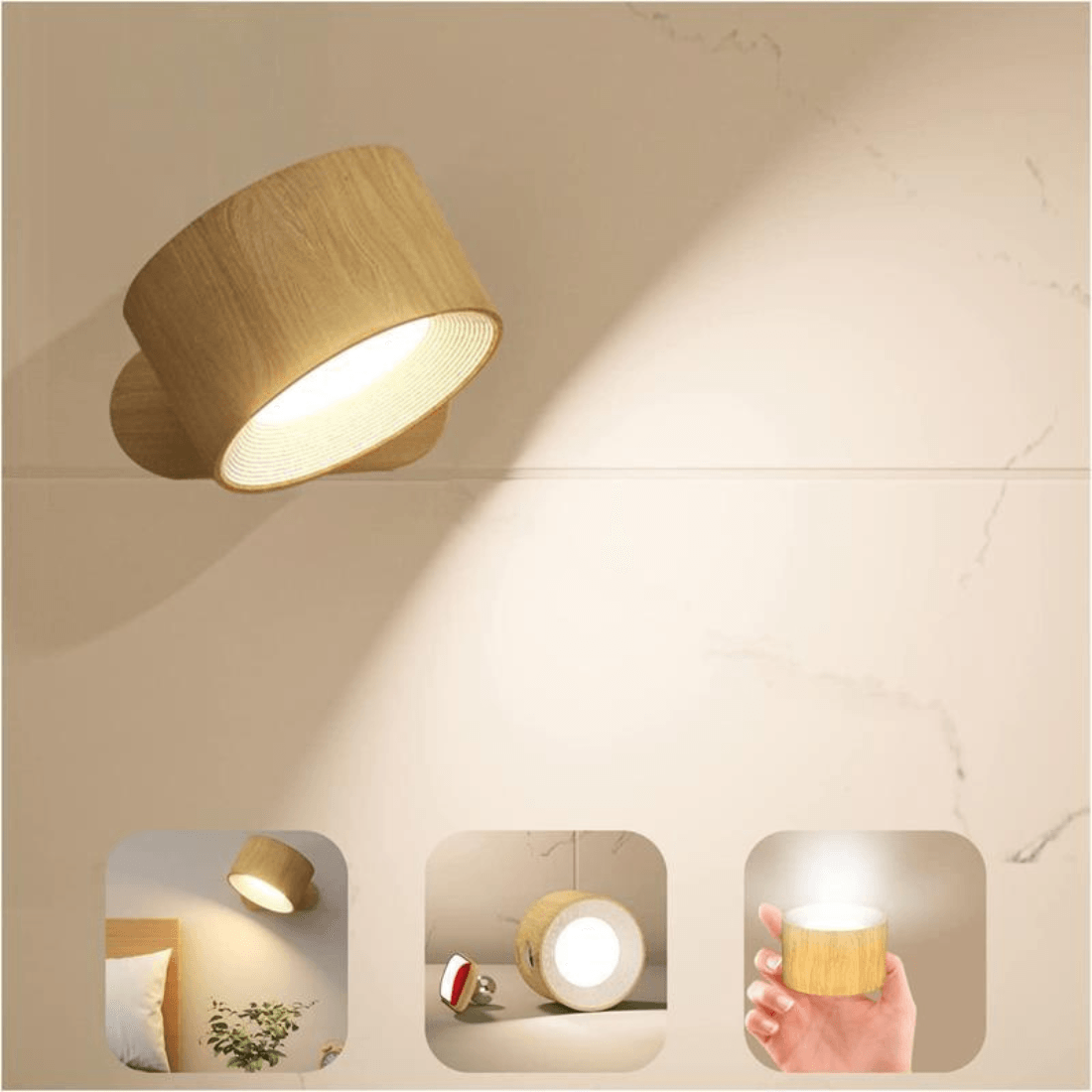 Draadloze Wandlamp Verstelbaar 360° LED Oplaadbaar USB Leeslamp Slaapkamer Woonkamer Hal Batterij Dimbaar
