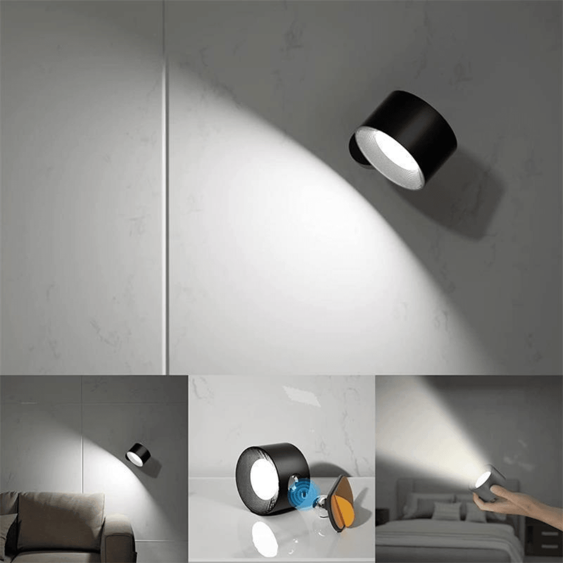 Draadloze Wandlamp Verstelbaar 360° LED Oplaadbaar USB Leeslamp Slaapkamer Woonkamer Hal Batterij Dimbaar