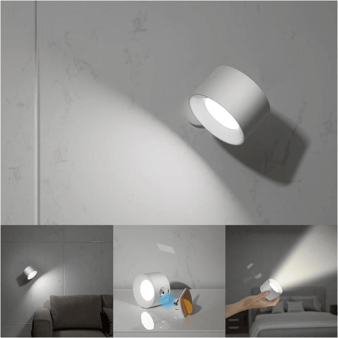 Draadloze Wandlamp Verstelbaar 360° LED Oplaadbaar USB Leeslamp Slaapkamer Woonkamer Hal Batterij Dimbaar