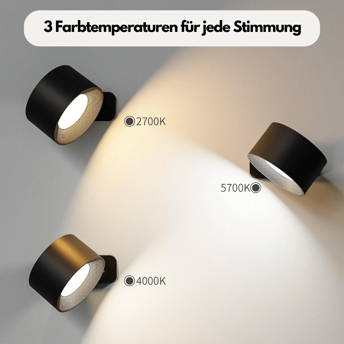 Draadloze Wandlamp Verstelbaar 360° LED Oplaadbaar USB Leeslamp Slaapkamer Woonkamer Hal Batterij Dimbaar