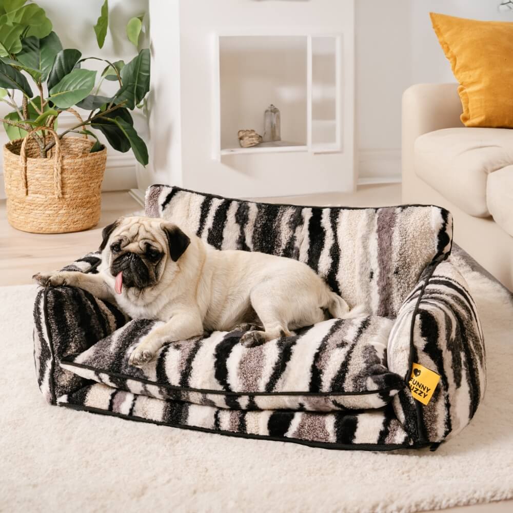 Gestreepte Pluche Hondenbed Tweelaags Kunstlam Warm Afneembaar Beige Roze Zwart M L XL 2XL Huisdier Comfort