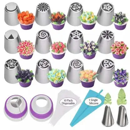 Bloem Spuitmonden Set Edelstaal voor Taartdecoratie Crème Bladpatronen Professionele Bakgereedschap Slagroomspuitzakken Decoratietools Gebak Versiering Fijne Details