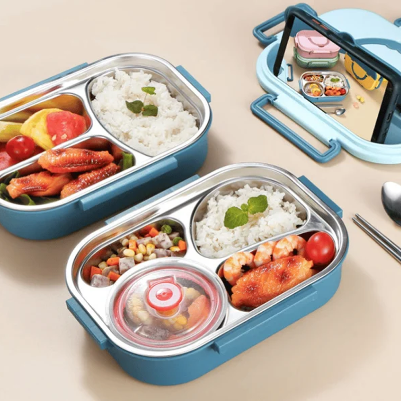 Thermische Lunchbox Roestvrij Staal - Bentobox met Vakken - Lekvrij Isolerend voor Werk School Picknick
