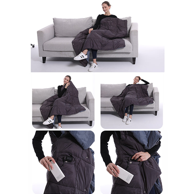 Draagbare Verwarmde Deken met Capuchon Gevoerd Fleece Oversized Omslagdeken Lounge Relaxplaid voor Huis
