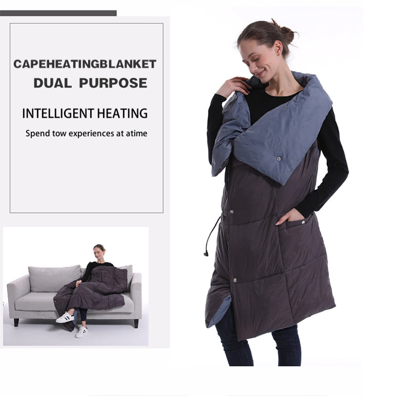 Draagbare Verwarmde Deken met Capuchon Gevoerd Fleece Oversized Omslagdeken Lounge Relaxplaid voor Huis