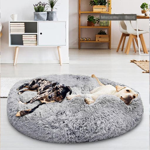 Rond Huisdiermand met Verhoogde Rand Pluche Slaapplaats Hond Kat Comfort Nest Zacht Kussen Warm Bed Rustplek