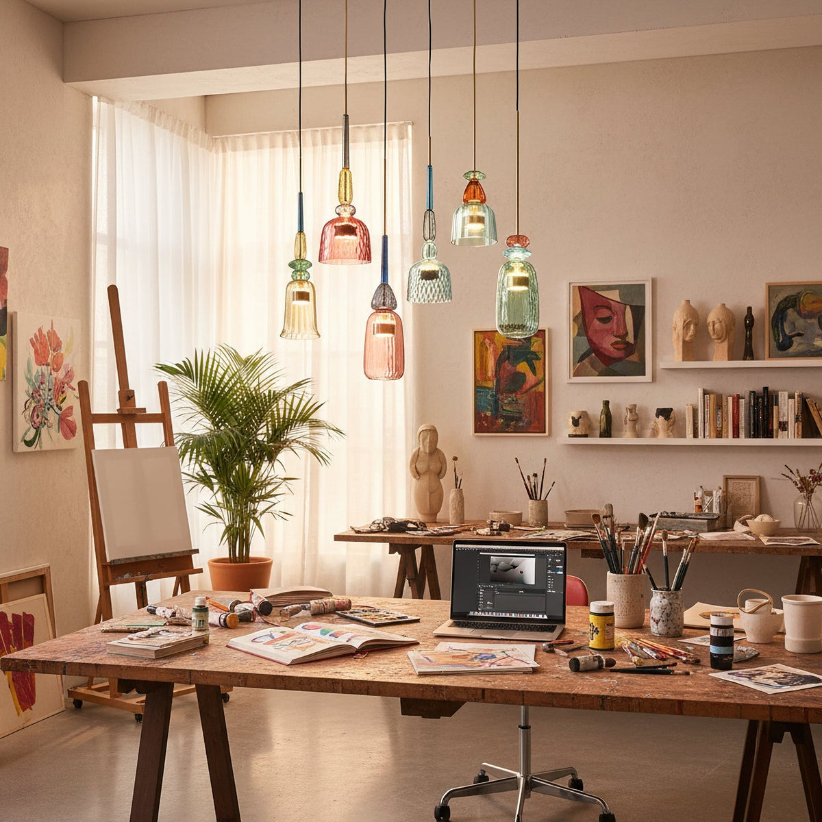 Glazen Hanglamp met Gekleurde Kap - Scandinavisch Verlichtingsdesign met Geïntegreerde LED - Macaron Jar Pendant Light