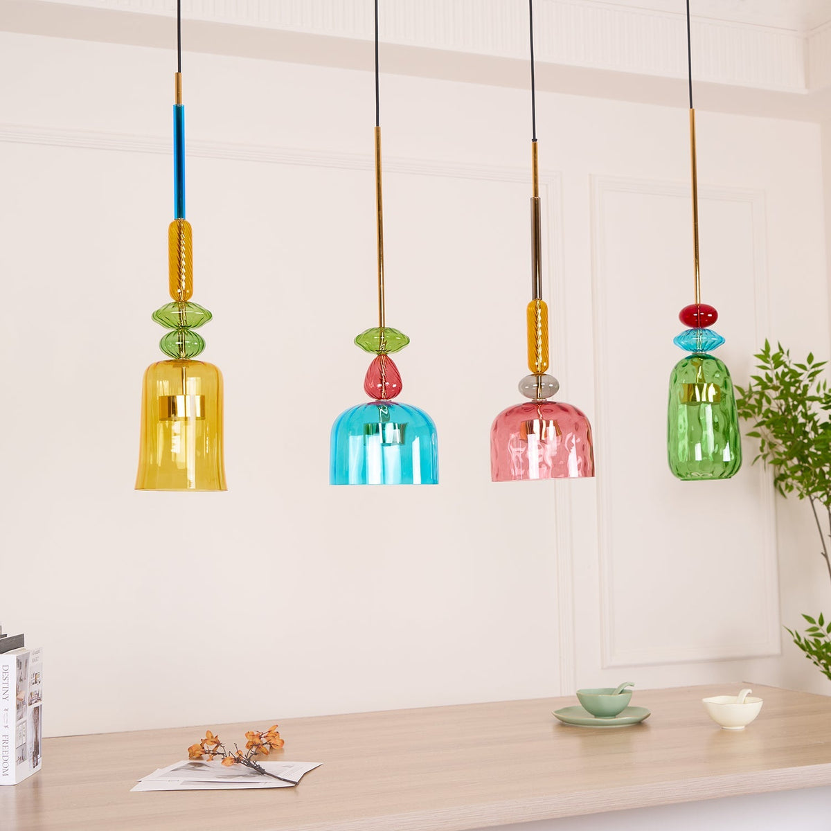 Glazen Hanglamp met Gekleurde Kap - Scandinavisch Verlichtingsdesign met Geïntegreerde LED - Macaron Jar Pendant Light