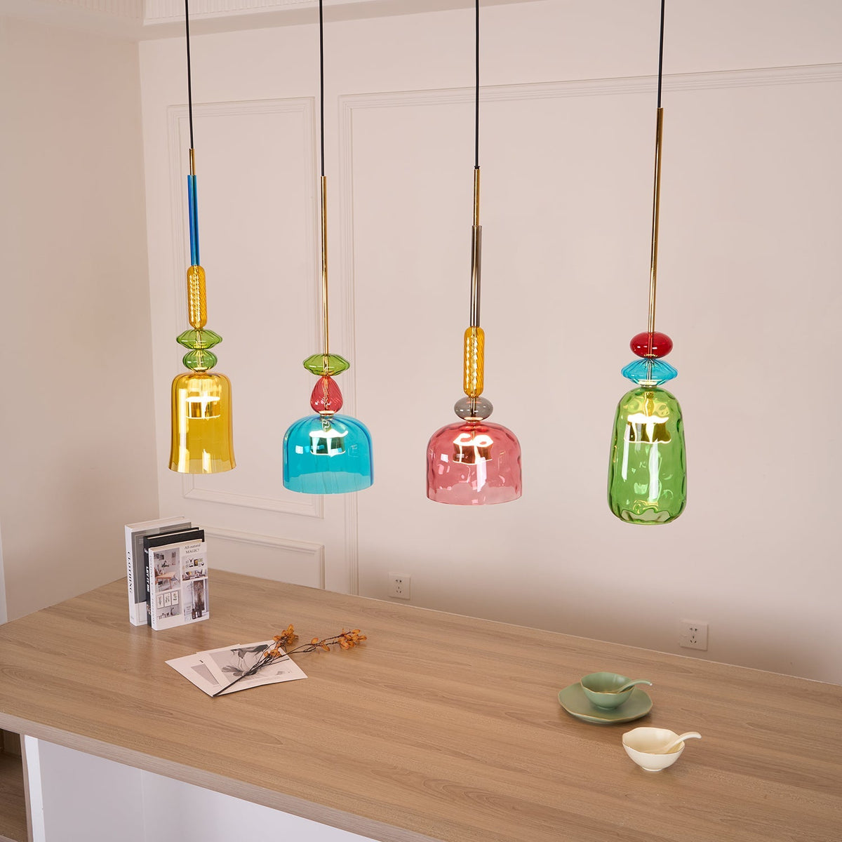 Glazen Hanglamp met Gekleurde Kap - Scandinavisch Verlichtingsdesign met Geïntegreerde LED - Macaron Jar Pendant Light