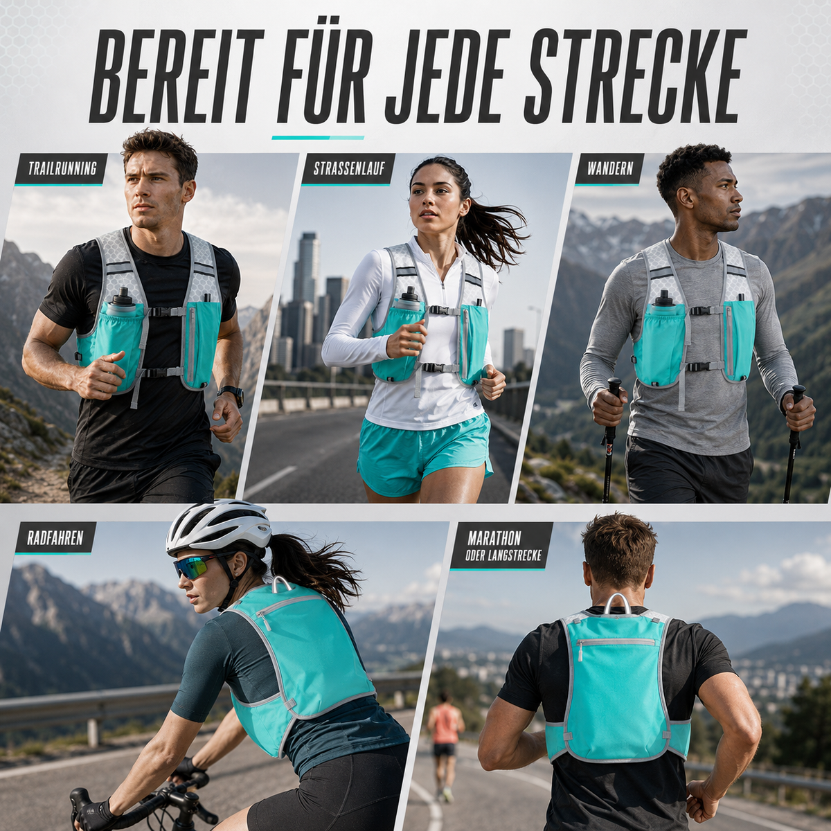 Hardloopvest met Hydratatie 5L Ultralight Trail Running Marathon Hardlopen Sportief Zwart Grijs Groen