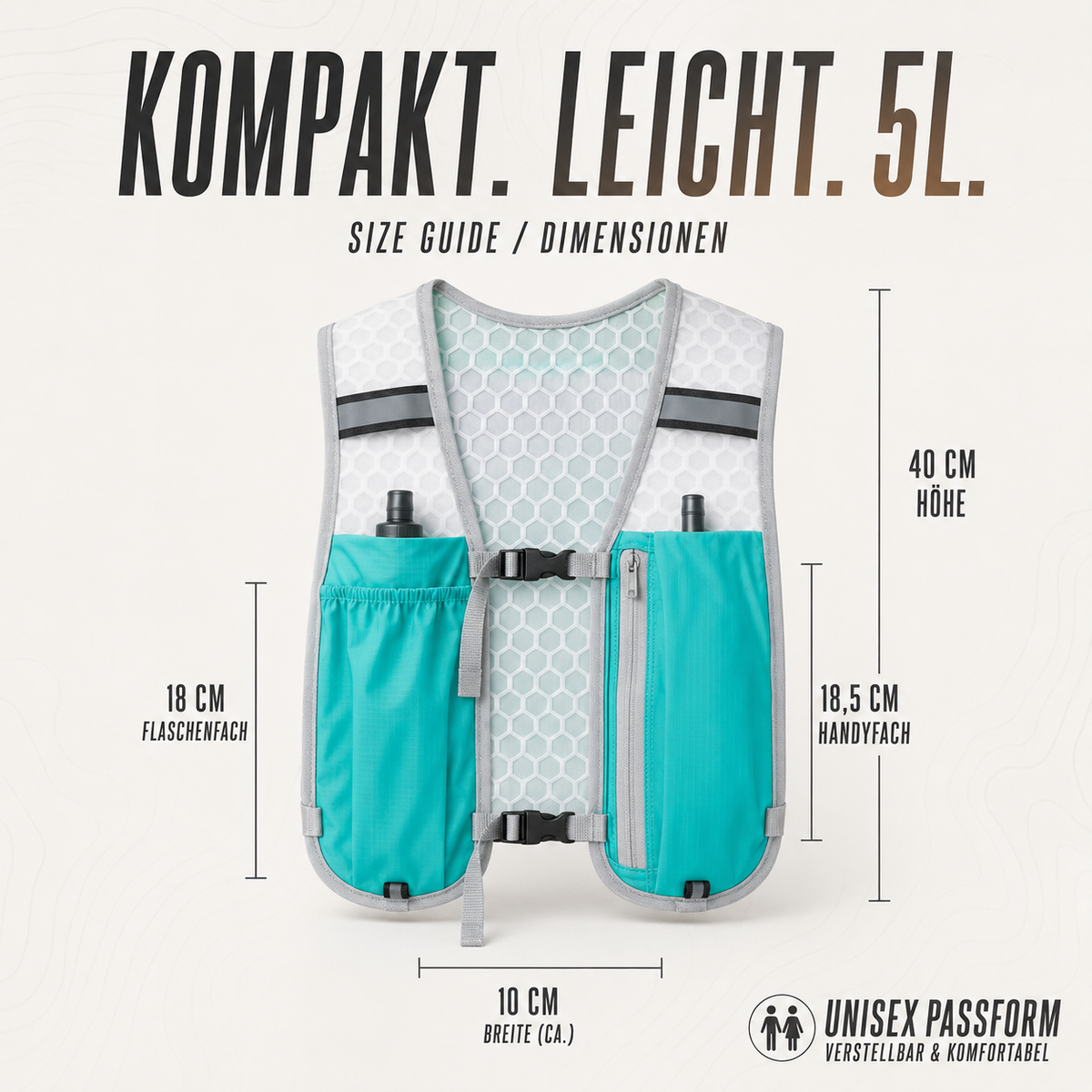 Hardloopvest met Hydratatie 5L Ultralight Trail Running Marathon Hardlopen Sportief Zwart Grijs Groen