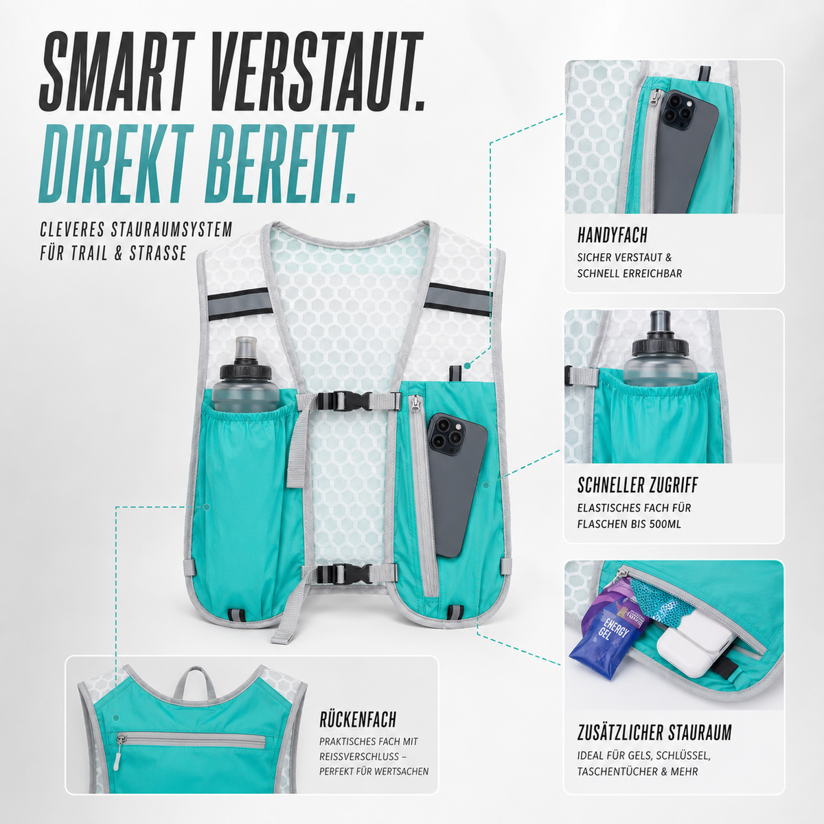 Hardloopvest met Hydratatie 5L Ultralight Trail Running Marathon Hardlopen Sportief Zwart Grijs Groen