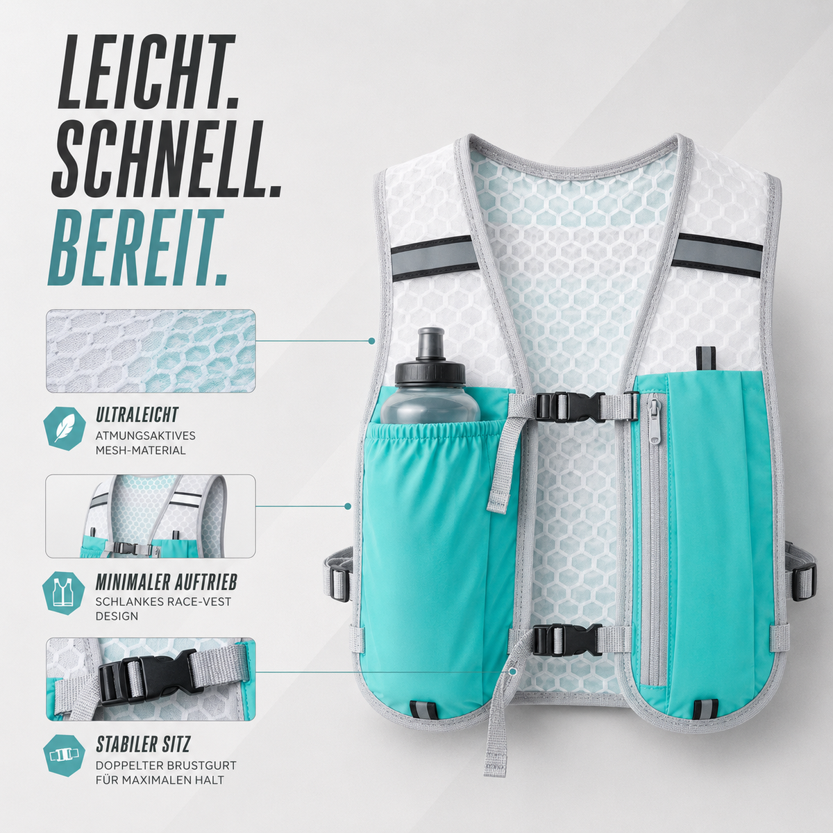 Hardloopvest met Hydratatie 5L Ultralight Trail Running Marathon Hardlopen Sportief Zwart Grijs Groen