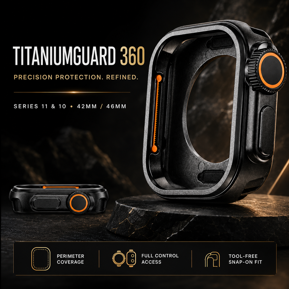 Beschermende Smartwatch Behuizing 360° Volledig Titanium Leder Serie 11 10 42mm 46mm Zwart Rosé Goud