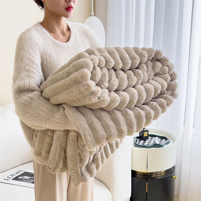 Plaid Imitatiebont Zacht Warm Crème Bank Bed Woonkamer Slaapkamer Decoratieve Deken Fluffy Plaid