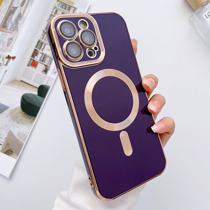 iPhone Hoesje met Cameralensbescherming en Magnetische Laadring Siliconen Beschermhoes voor iPhone 14 15 16 17