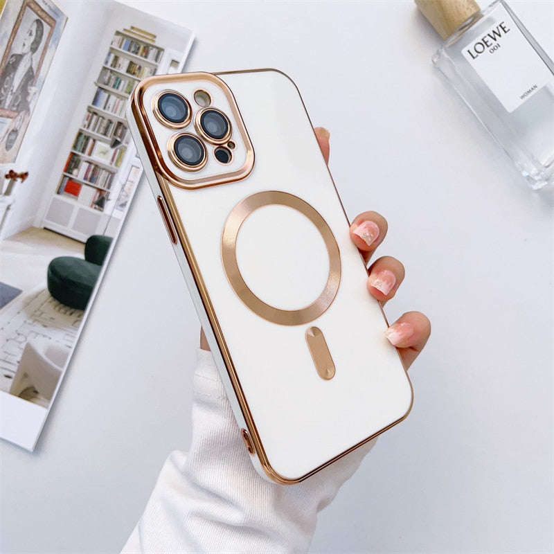 iPhone Hoesje met Cameralensbescherming en Magnetische Laadring Siliconen Beschermhoes voor iPhone 14 15 16 17