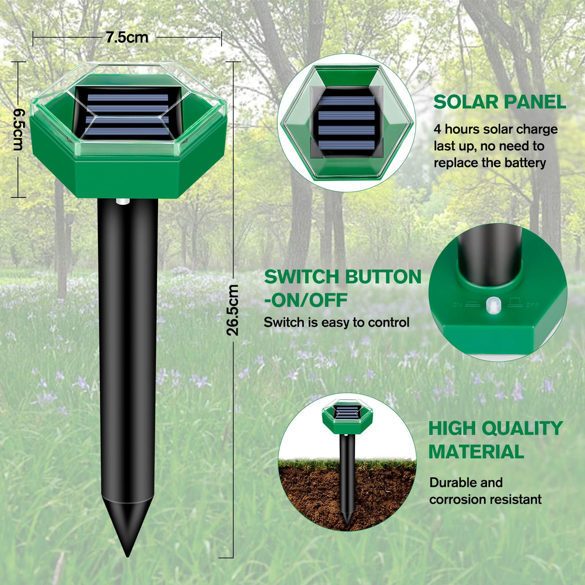 Ultrasone Mollenverjager op Zonne-energie 4 Stuks Tuinbescherming Diervriendelijk Waterdicht IP65 voor Tuin