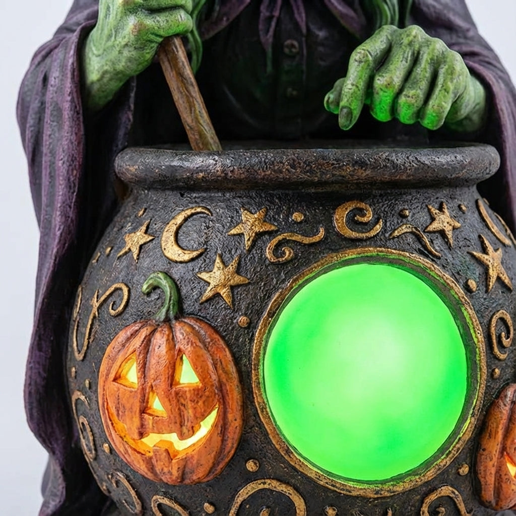 Decoratielamp Heks Ketel Halloween LED Neon Groen USB Resin 15cm Woonkamer Tafeldecoratie Sfeerverlichting Feest Cadeau