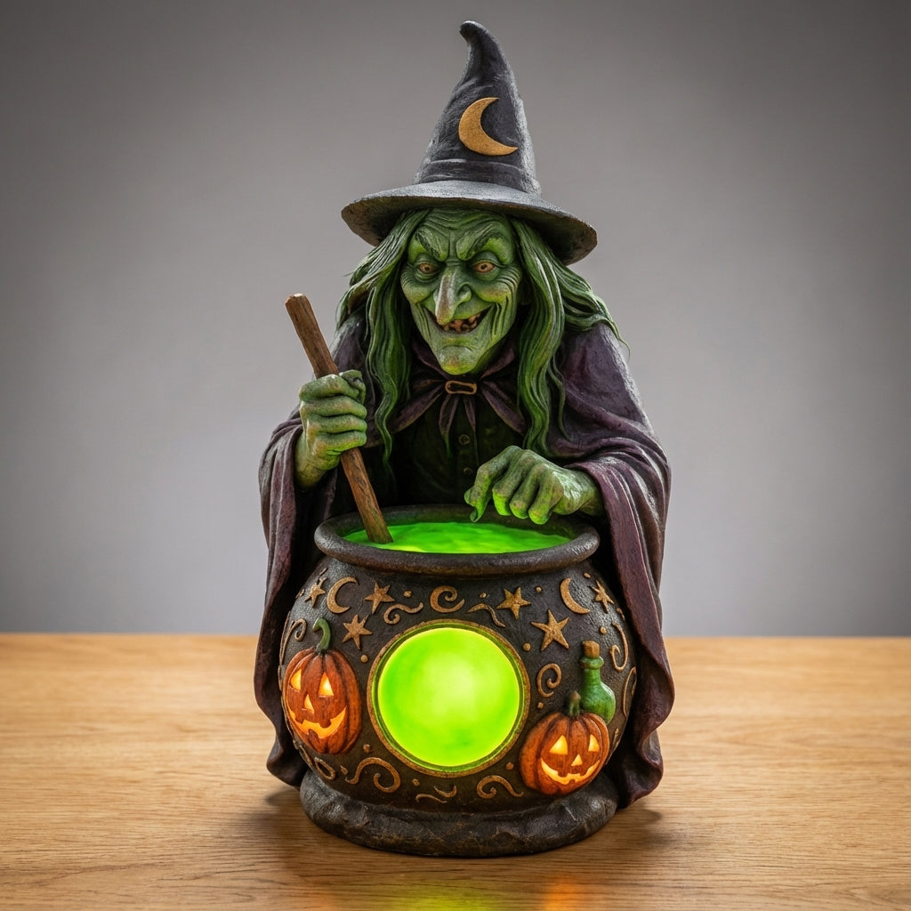 Decoratielamp Heks Ketel Halloween LED Neon Groen USB Resin 15cm Woonkamer Tafeldecoratie Sfeerverlichting Feest Cadeau