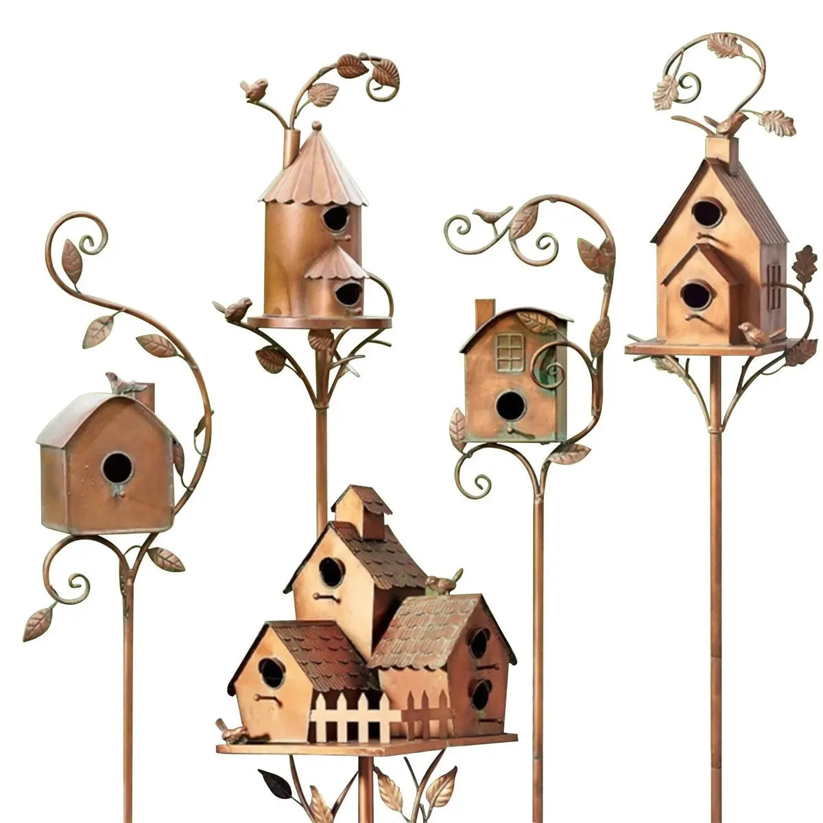 Metalen Vogelhuisje op Tuinsteker Vintage Stijl Tuindecoratie 5 Varianten Ornament Decoratief voor Tuin Patio Terras