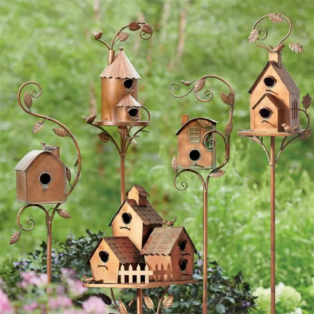 Metalen Vogelhuisje op Tuinsteker Vintage Stijl Tuindecoratie 5 Varianten Ornament Decoratief voor Tuin Patio Terras