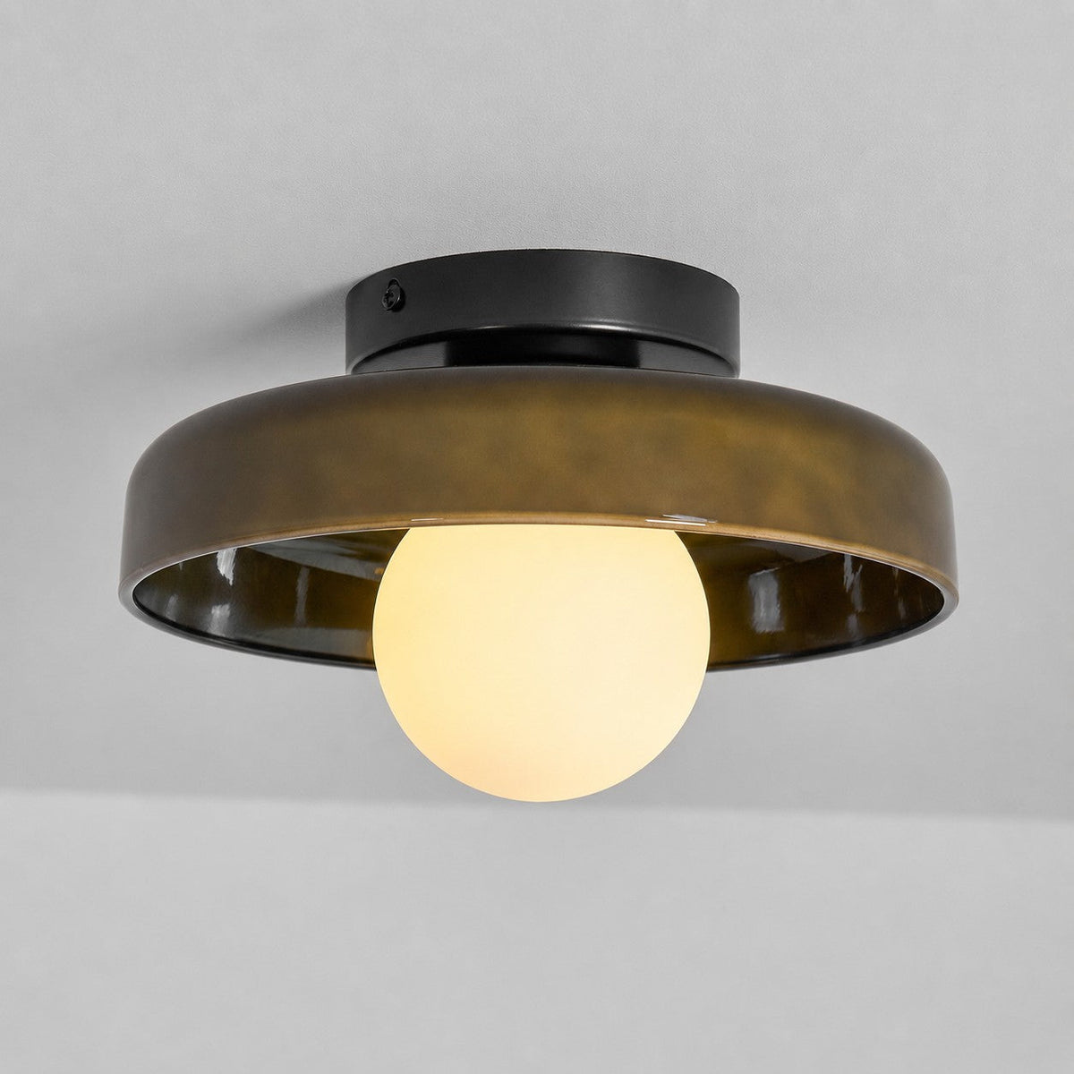 Disc Orb Plafondlamp - Moderne Glazen Lampenkap Rond Scandinavisch Design Messing Basis 3 Lichtpunten Warm Licht Woonkamer Slaapkamer Eetkamer