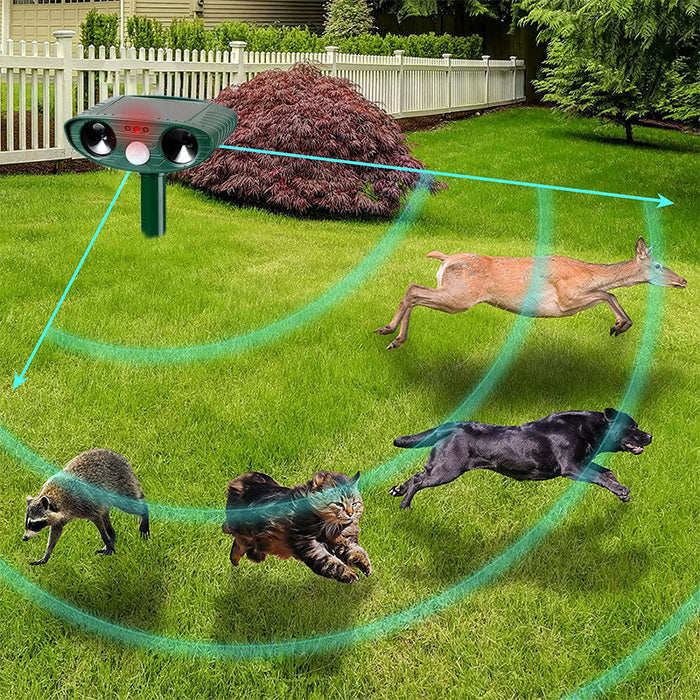 Zonne-energie Dierenverjager met Bewegingssensor Ultrasoon Outdoor Tuinbescherming tegen Katten Vogels