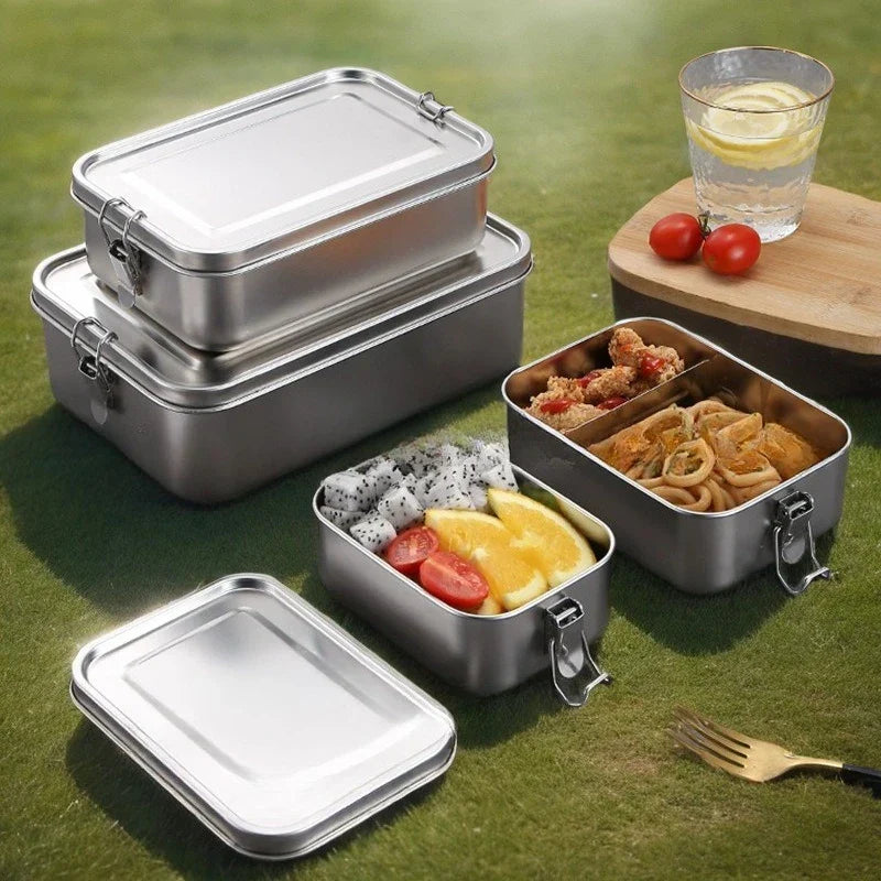Roestvrijstalen Lunchboxen Set Duurzame Voedselopslag 3-Delig Vakjessysteem voor Lunch Onderweg