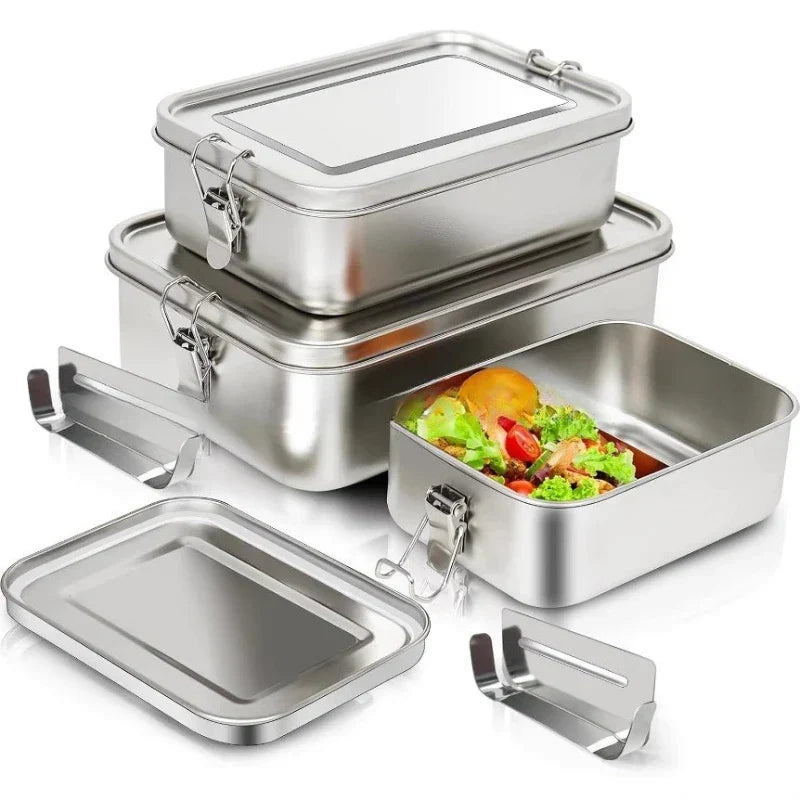 Roestvrijstalen Lunchboxen Set Duurzame Voedselopslag 3-Delig Vakjessysteem voor Lunch Onderweg