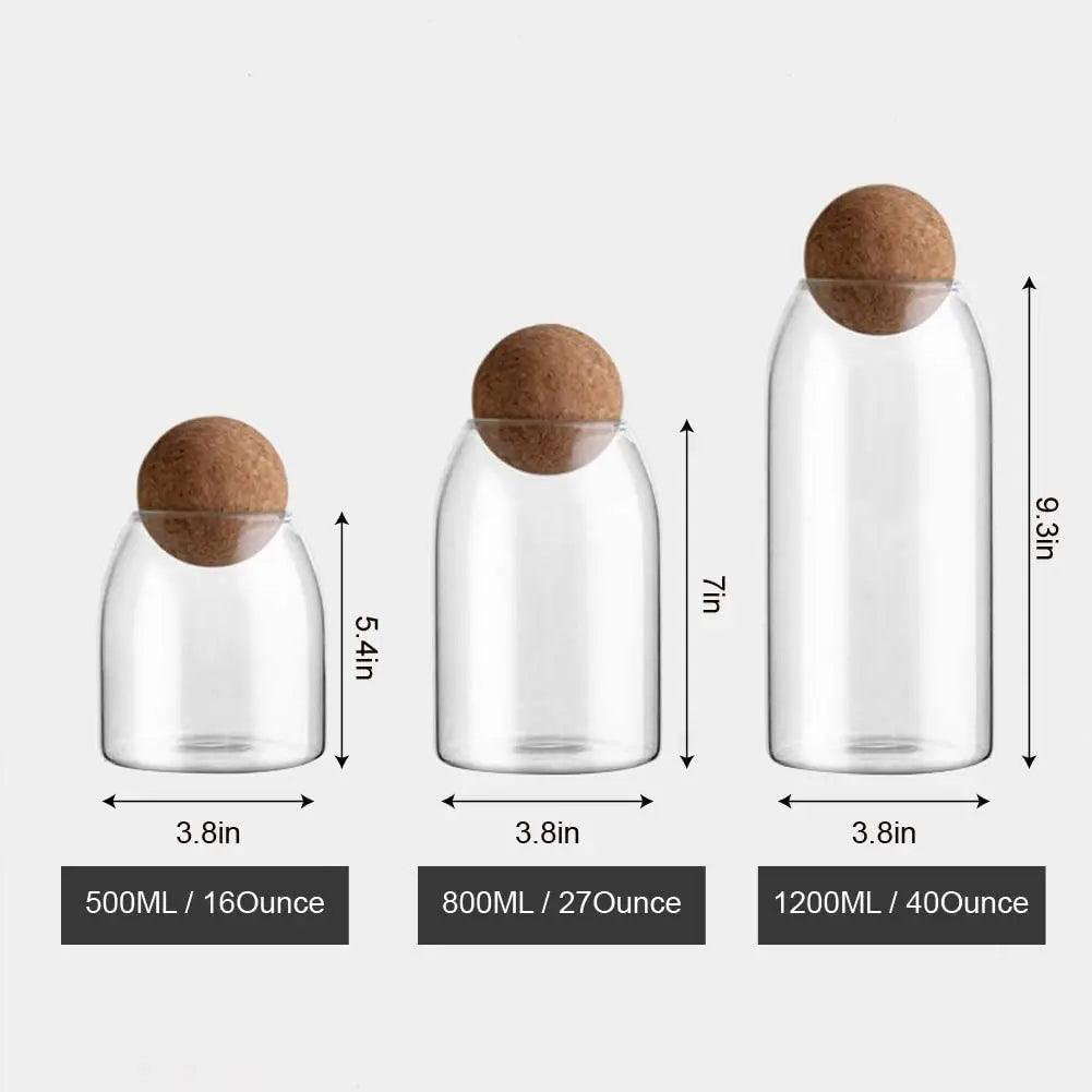 Glazen Opbergset met Kurkdeksels - 3-delige Bewaarpottenset - Eco-Friendly & Luchtdicht - 500ml, 800ml & 1200ml