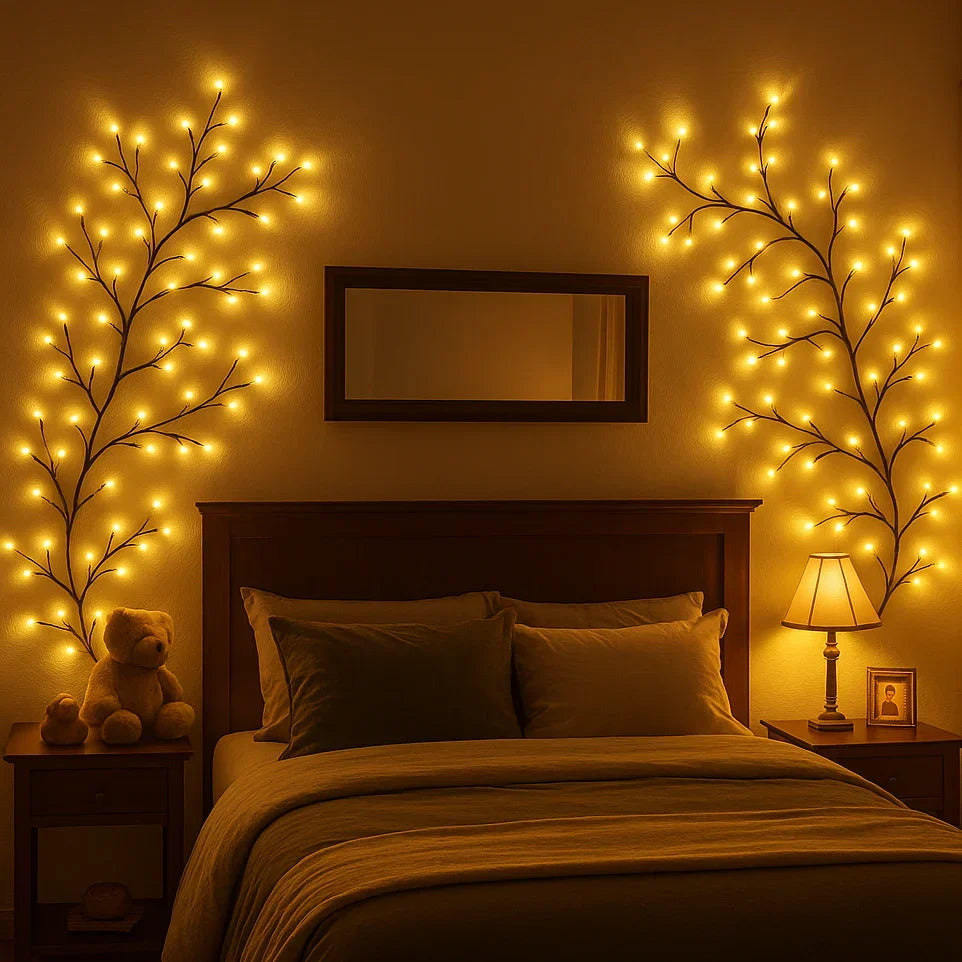 LED Wandverlichting met Wilgentakken in Warm Wit | Dimbare Natuurlijke Sfeerverlichting | Afstandsbediening