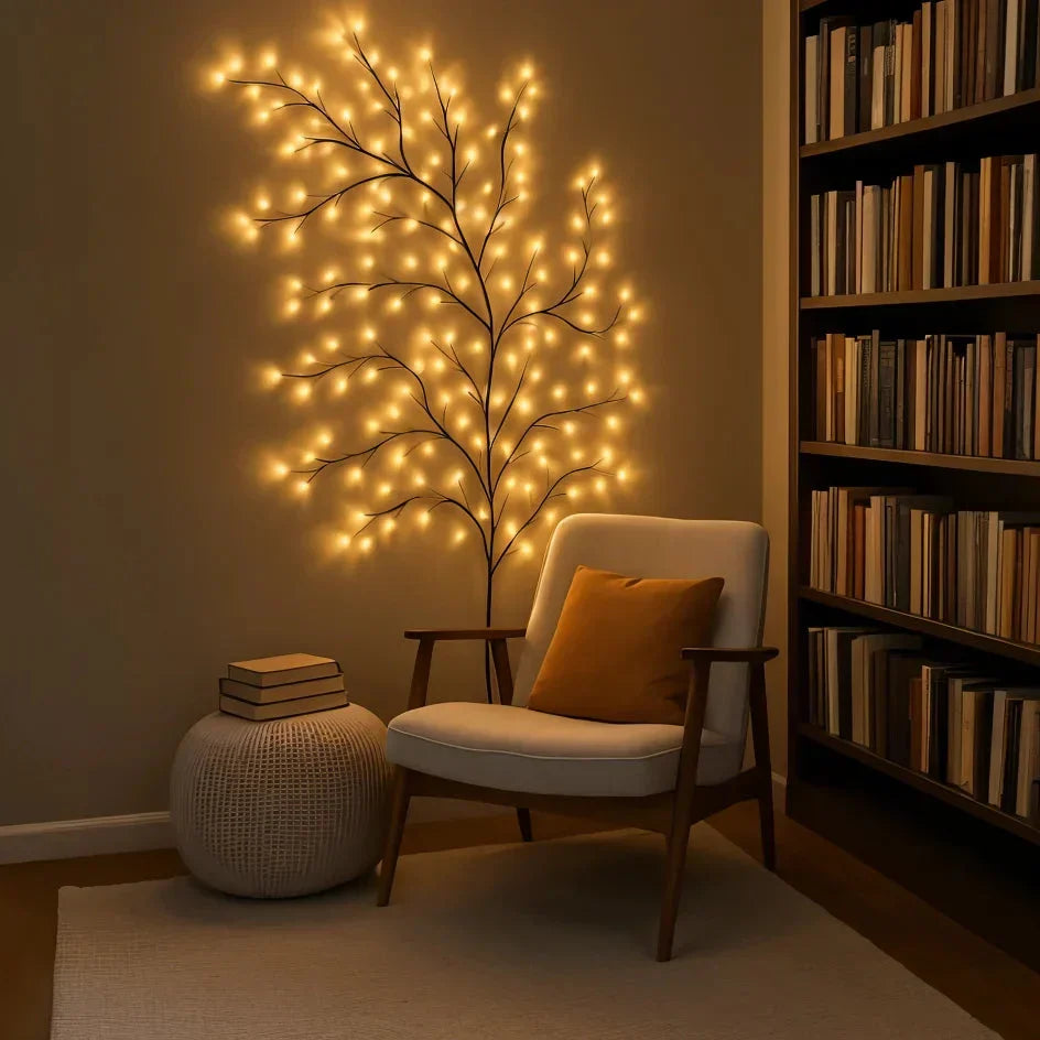 LED Wandverlichting met Wilgentakken in Warm Wit | Dimbare Natuurlijke Sfeerverlichting | Afstandsbediening