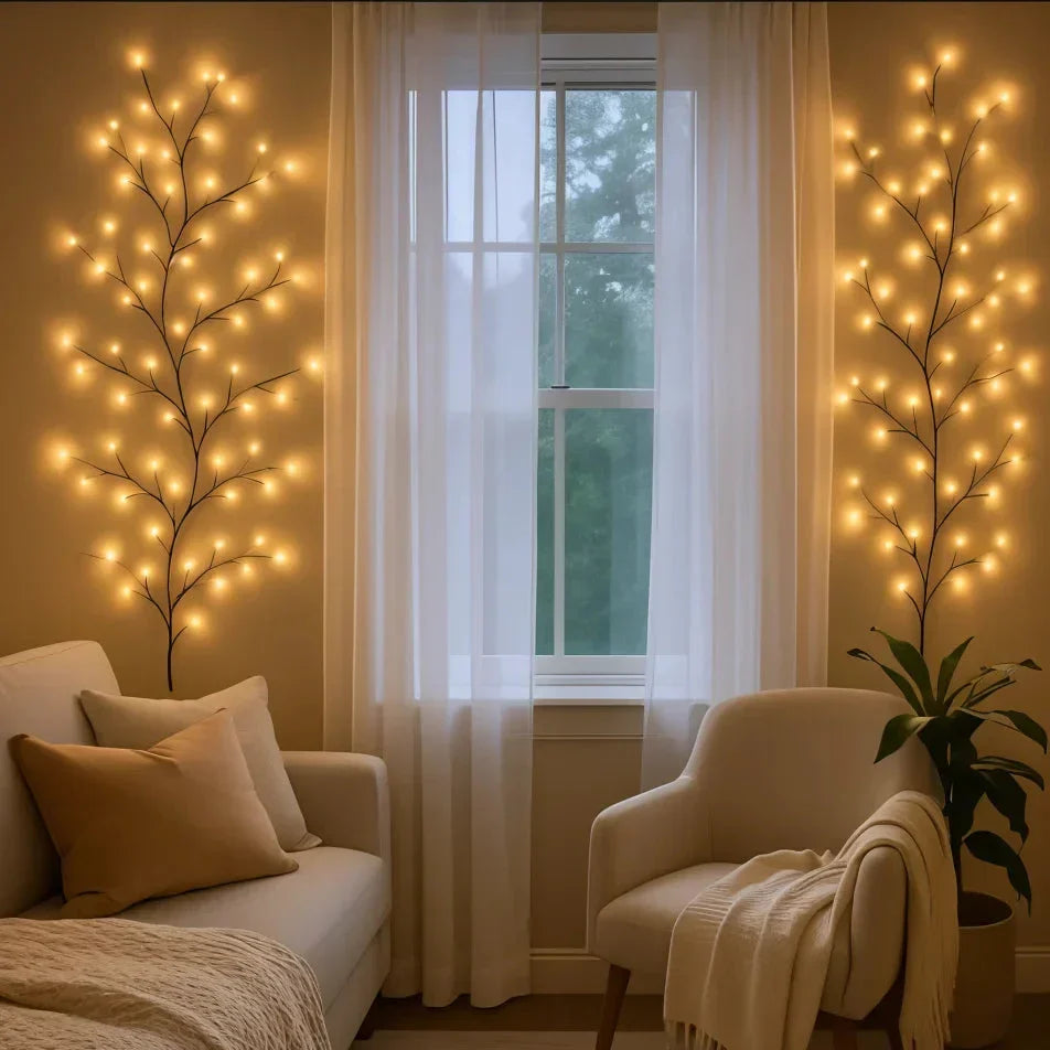 LED Wandverlichting met Wilgentakken in Warm Wit | Dimbare Natuurlijke Sfeerverlichting | Afstandsbediening