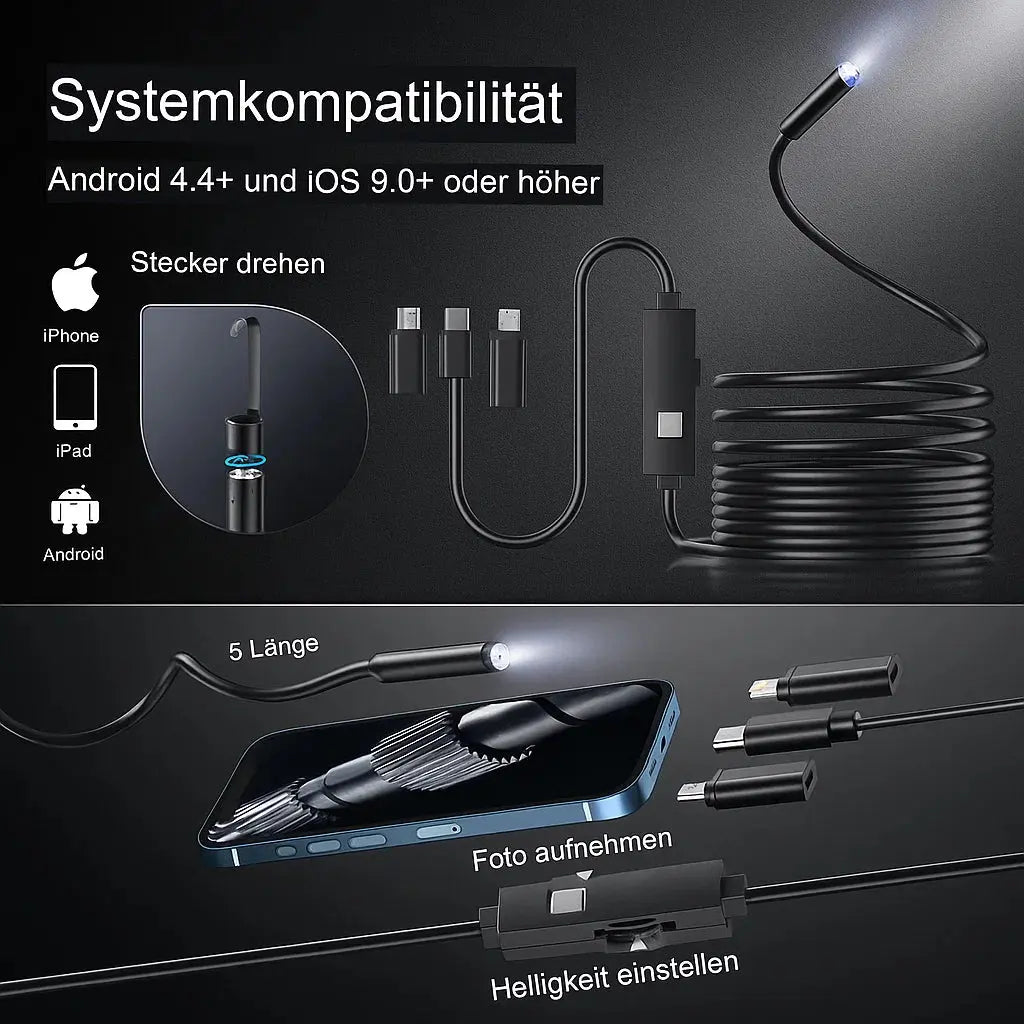Flexibele Inspectiecamera met LED-verlichting 5,5mm Waterdicht 5m Kabel voor Leidingen en Machines