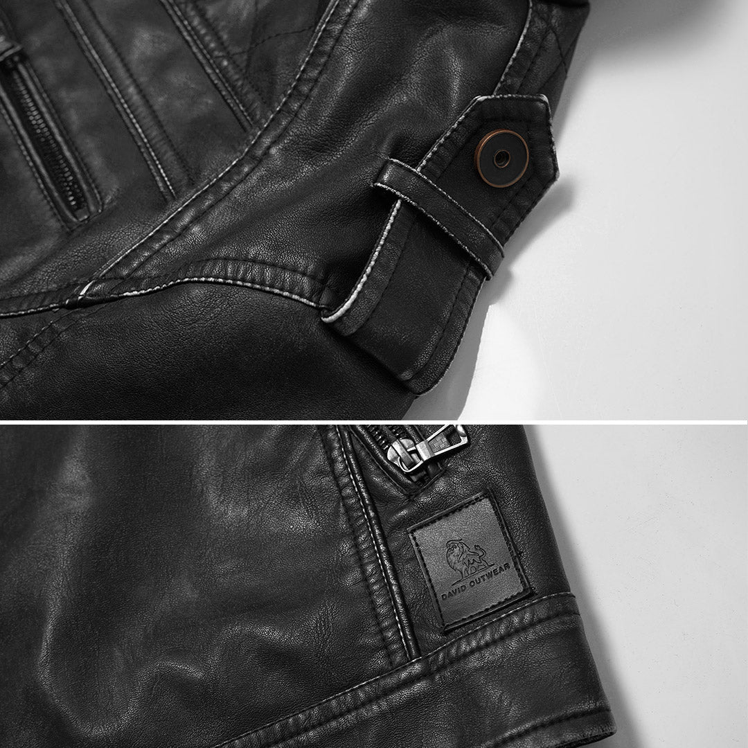 Leren Motorjas met Borduurwerk Zwart Kunstleer Waterafstotend Krasvast Biker Jas Heren Casual Streetwear