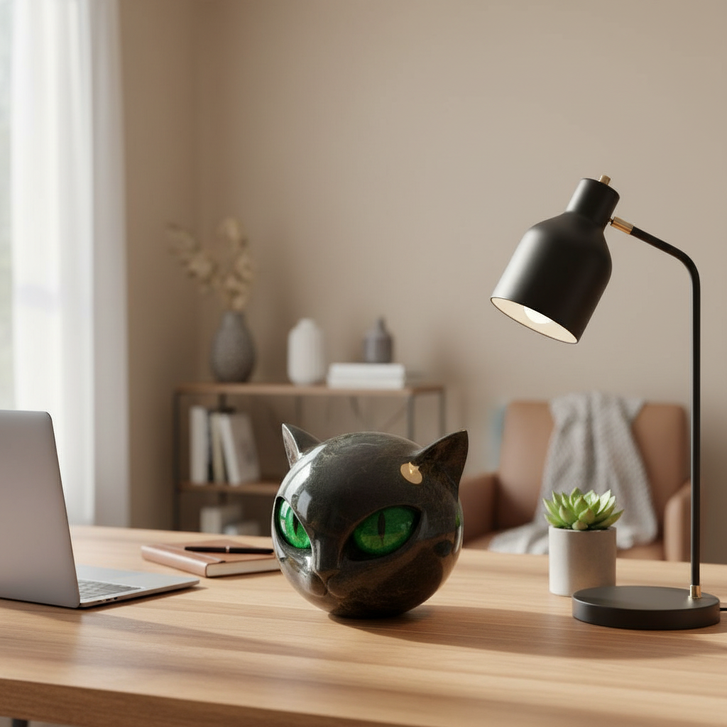 Decoratieve Kattenkop Sculptuur - Glanzende Afwerking met Hypnotiserende Ogen