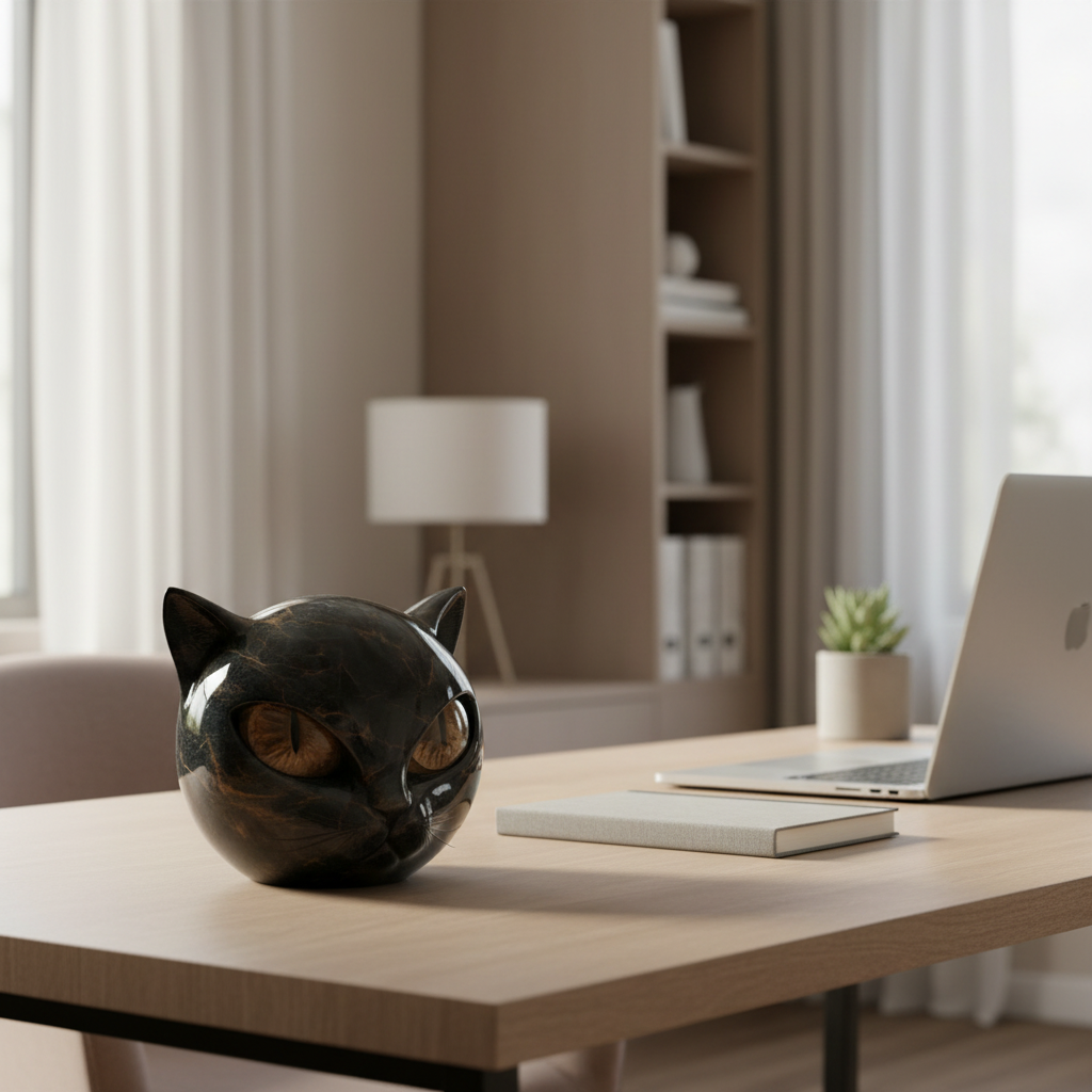 Decoratieve Kattenkop Sculptuur - Glanzende Afwerking met Hypnotiserende Ogen
