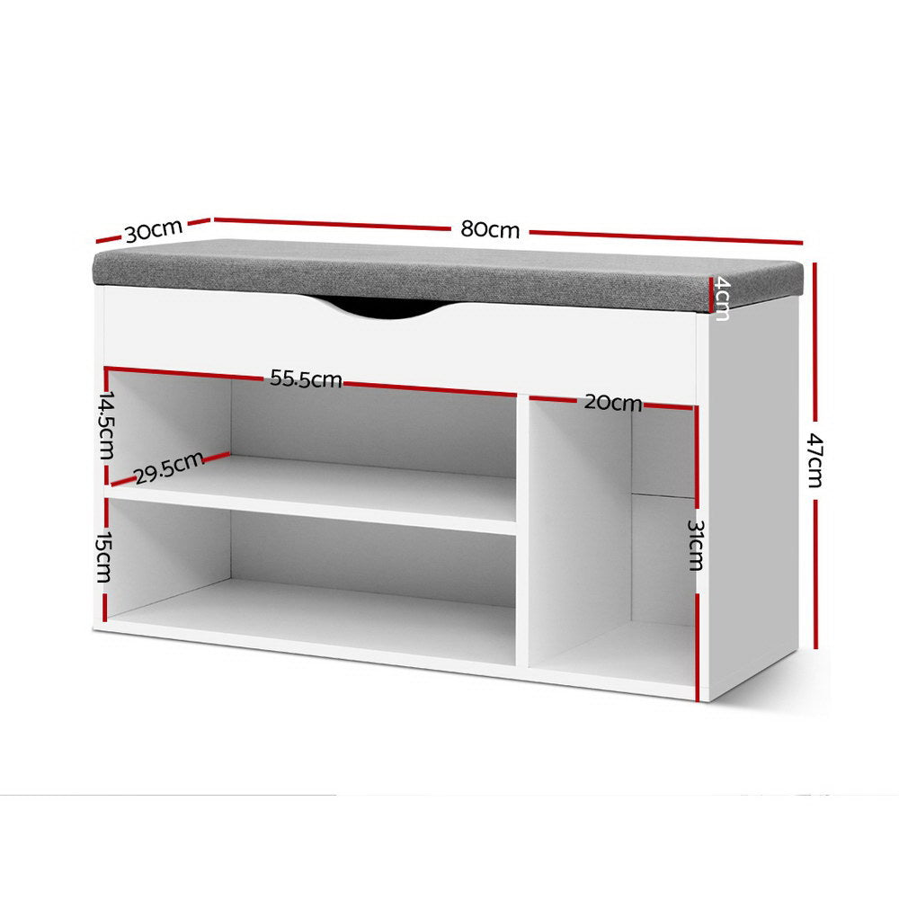 Schoenenbank met Opbergruimte en Zitkussen - Witte Schoenenkast voor 9 Paar 80 cm
