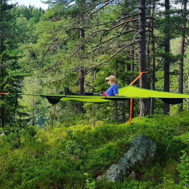 Driehoekige Hangende Hangmat Meerpersoons met Ankersysteem voor Camping Tuin Buiten Ontspanning Relax