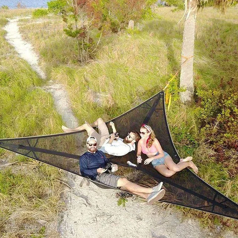 Driehoekige Hangende Hangmat Meerpersoons met Ankersysteem voor Camping Tuin Buiten Ontspanning Relax