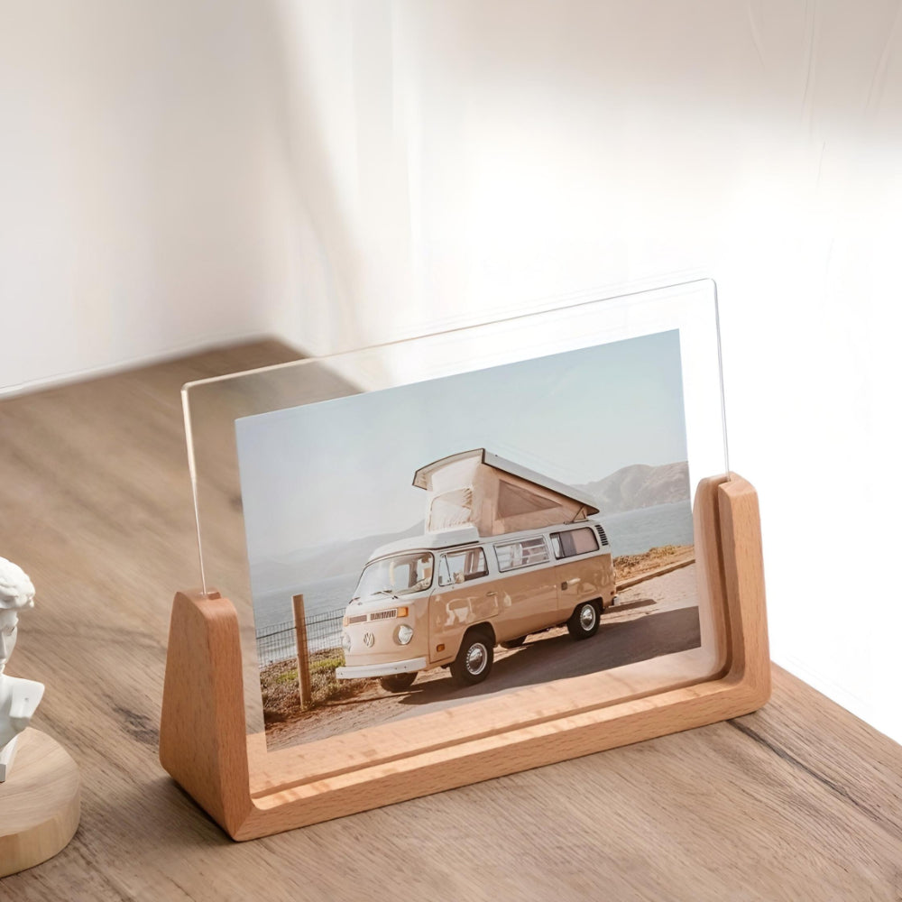 Houten Fotohouder met Acryl 6 Inch Staand Tafelmodel Verticaal Horizontaal Fotodisplay Walnoot Beuken
