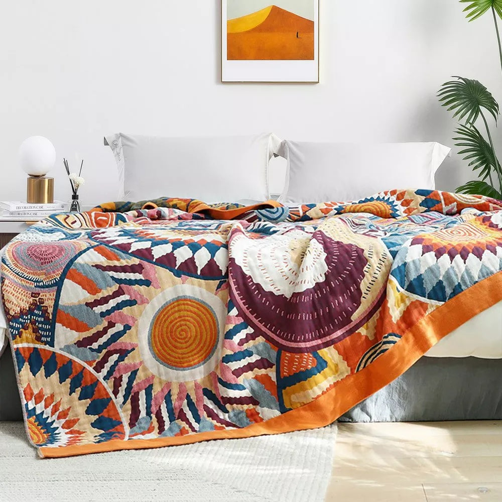 Katoenen Plaid Sunburst - Zacht & Luchtig Vierseizoenen Deken 150x200