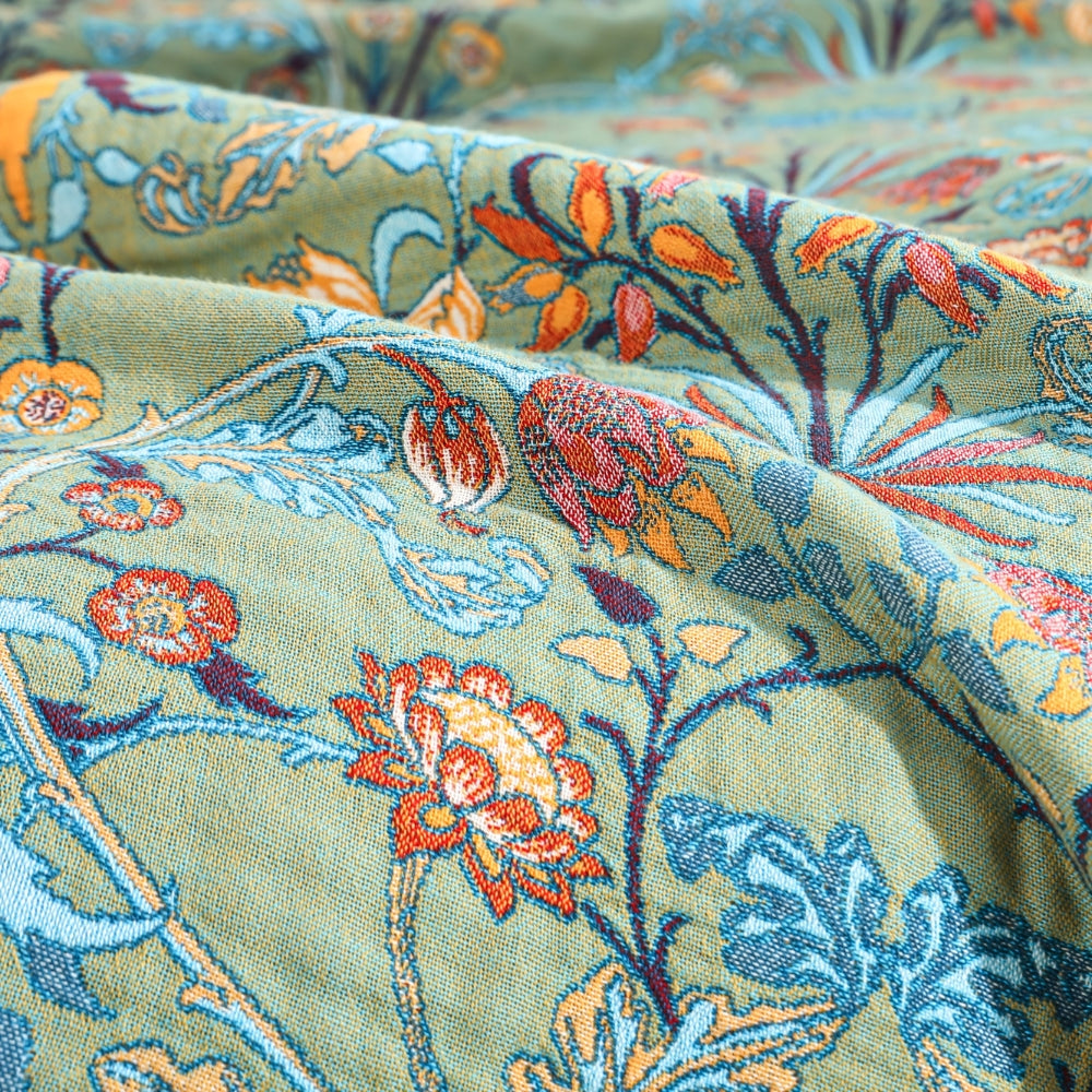 Katoenen Wenddeken met Bloemenweving en Kwasten - Zachte Jacquardplaid voor Bed en Bank