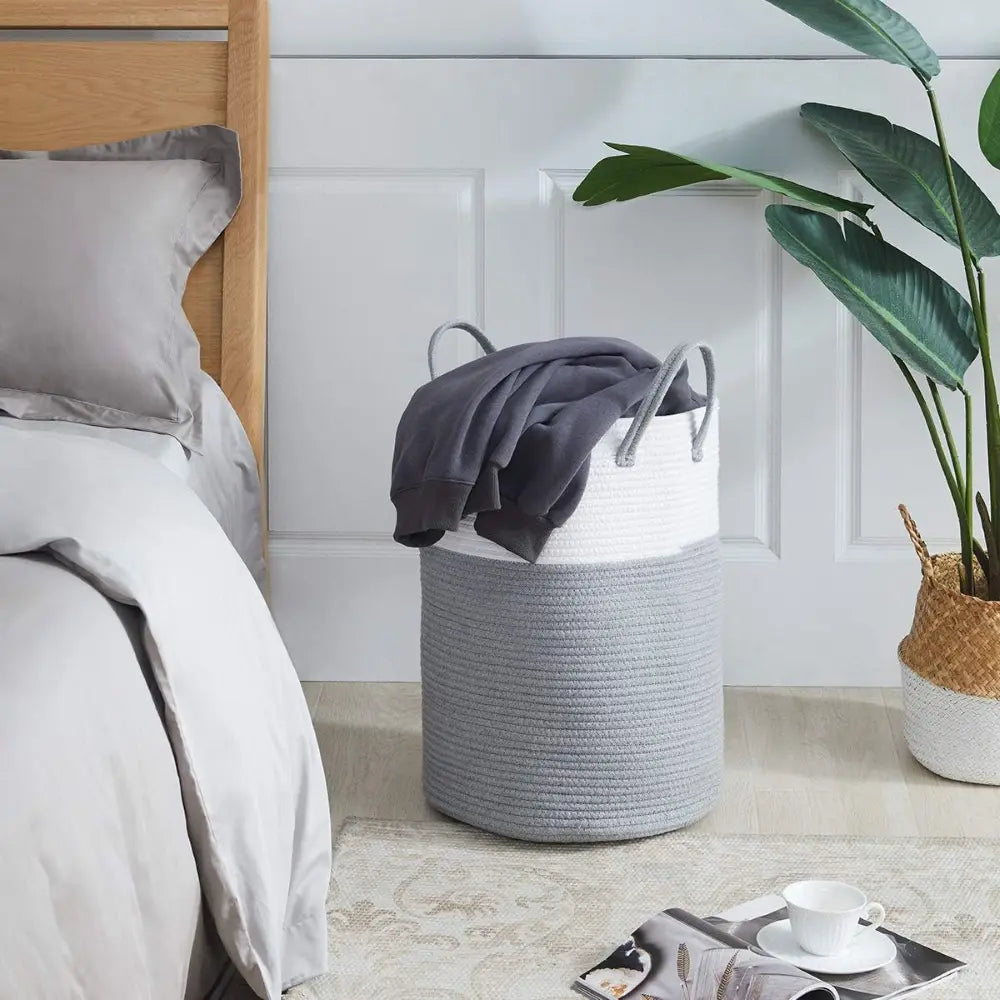 Gevlochten Wasmand Katoen 58L - Natuurlijk Opbergoplossing met Stevige Handvatten - Opvouwbare Wasmand voor Slaapkamer en Badkamer