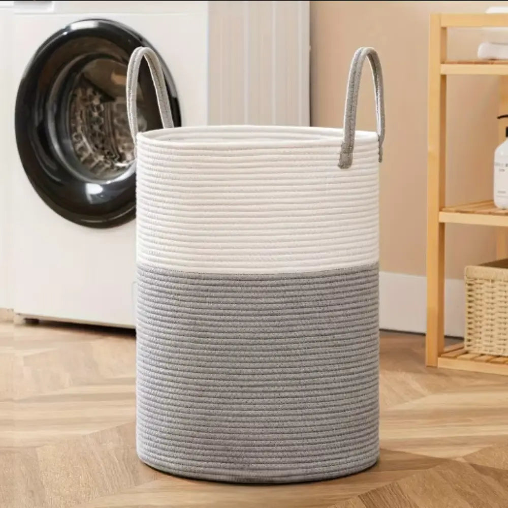 Gevlochten Wasmand Katoen 58L - Natuurlijk Opbergoplossing met Stevige Handvatten - Opvouwbare Wasmand voor Slaapkamer en Badkamer