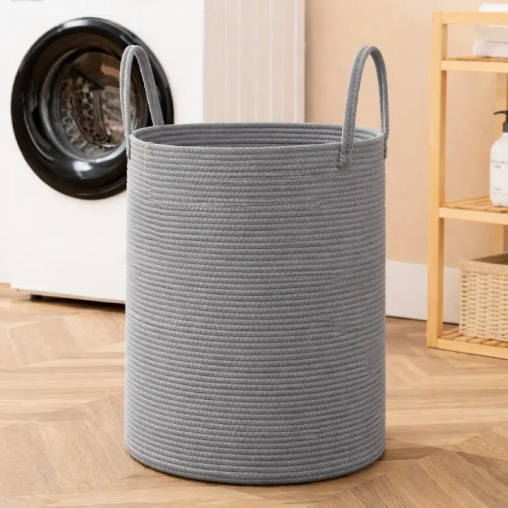 Gevlochten Wasmand Katoen 58L - Natuurlijk Opbergoplossing met Stevige Handvatten - Opvouwbare Wasmand voor Slaapkamer en Badkamer