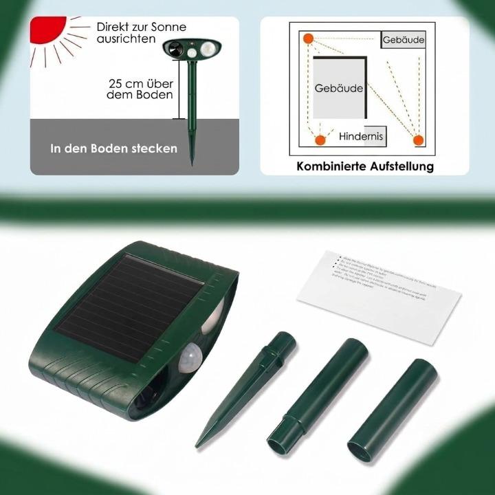 Dierenverschrikker op Zonne-Energie - PIR Bewegingssensor 110°, Bereik 9m, IP44 Weerbestendig voor Tuin en Erf