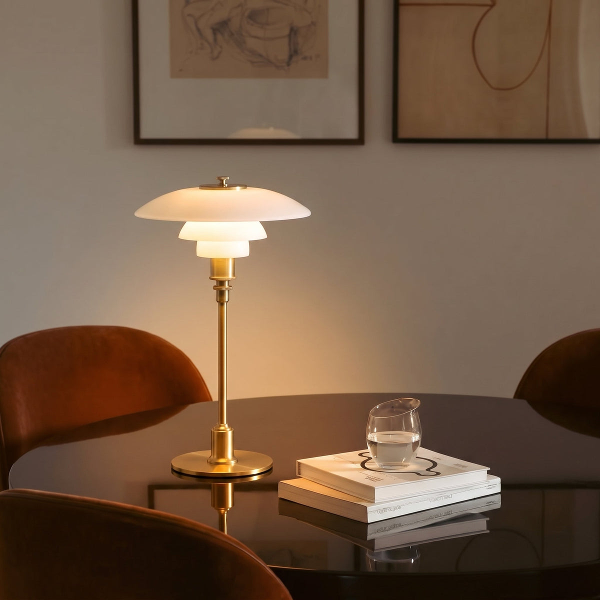 Tafellamp met Drie Glazen Kappen Dimbaar E27 LED Verlichting Leeslamp Nachtkastje Slaapkamer Scandinavisch
